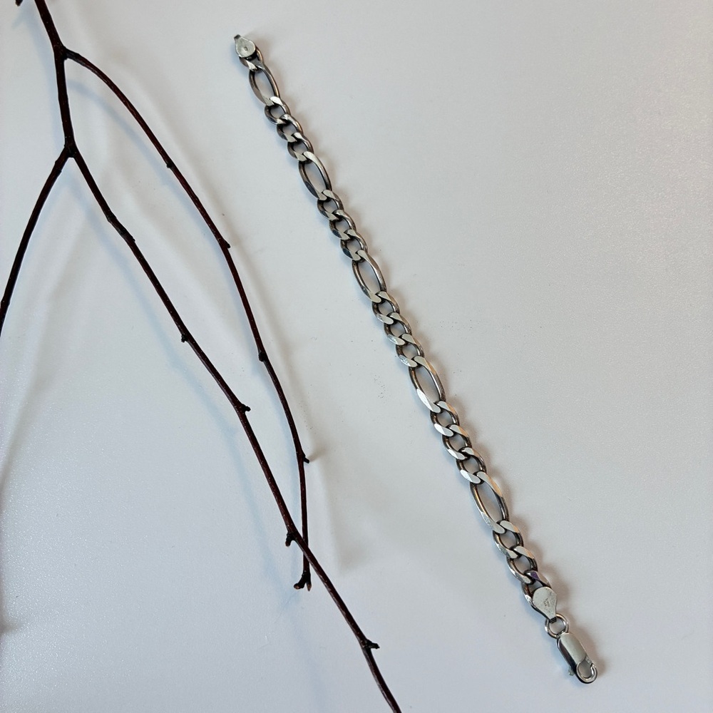 925 Sterling Silver Made in Italy Figaro Link Bracelet